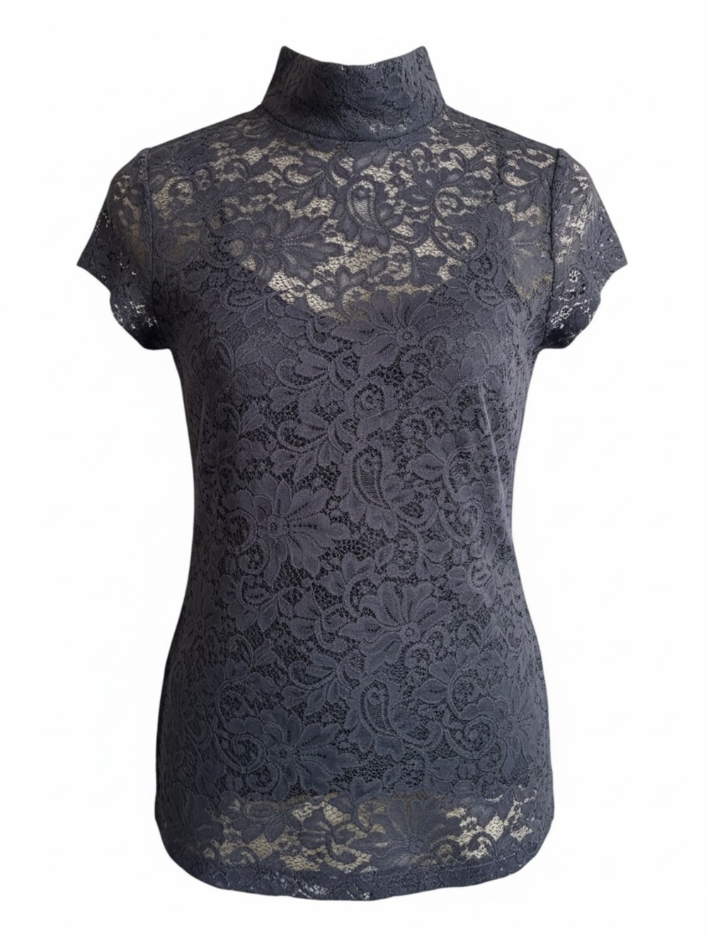 Express Gray Lace Mock Neck Cap Sleeve Top Size Large
